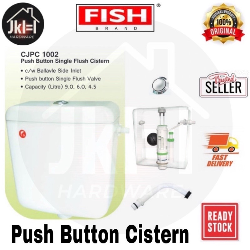 (100%ORIGINAL) FISH BRAND PUSH BUTTON CISTERN Plastic Toilet Tank White / Pam Tangki Tandas Plastik Butang Tekan