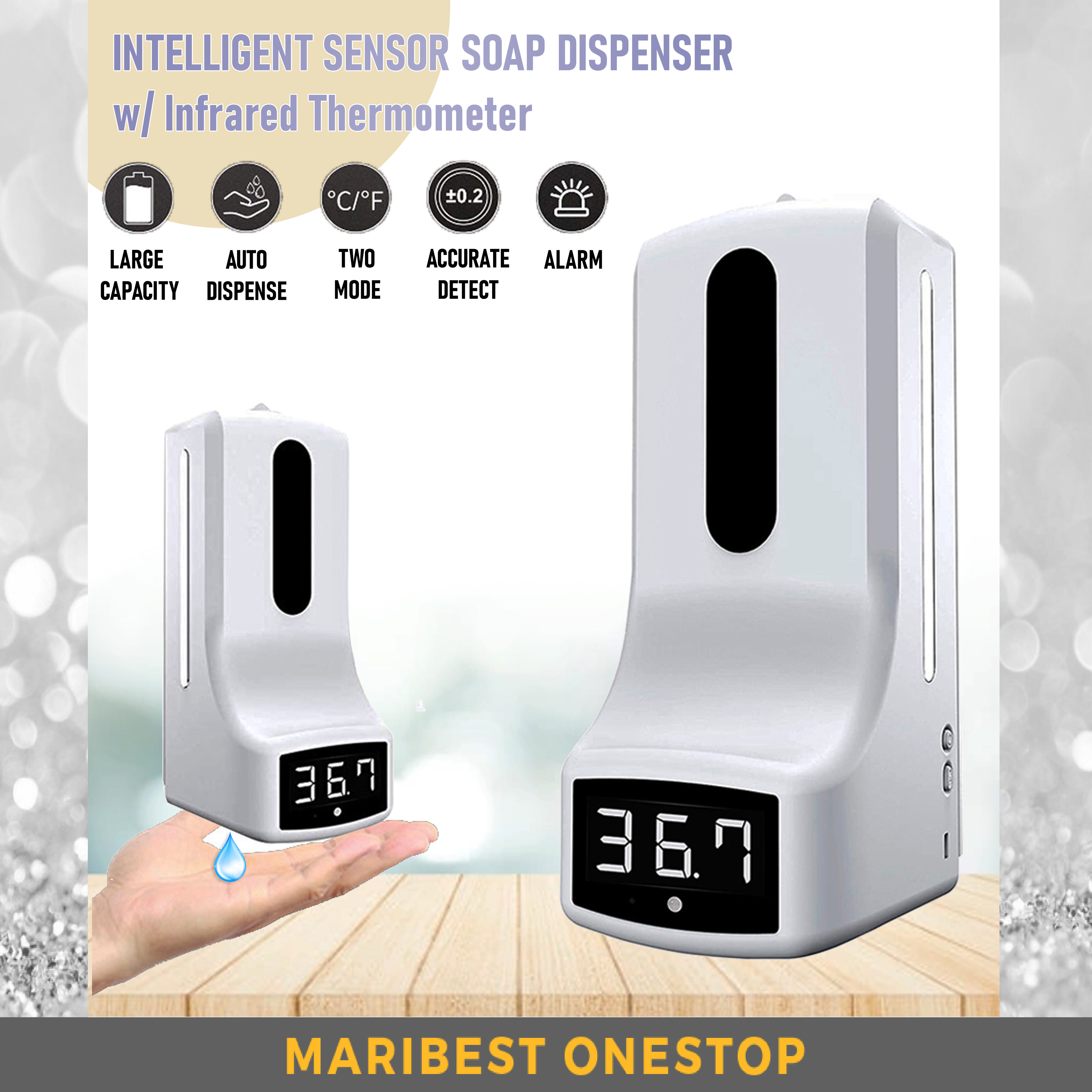 K9 PRO X INTELLIGENT SENSOR SOAP DISPENSER Infrared Thermometer Temperature Scanner 1000ml Induction Hands Wash Liquid