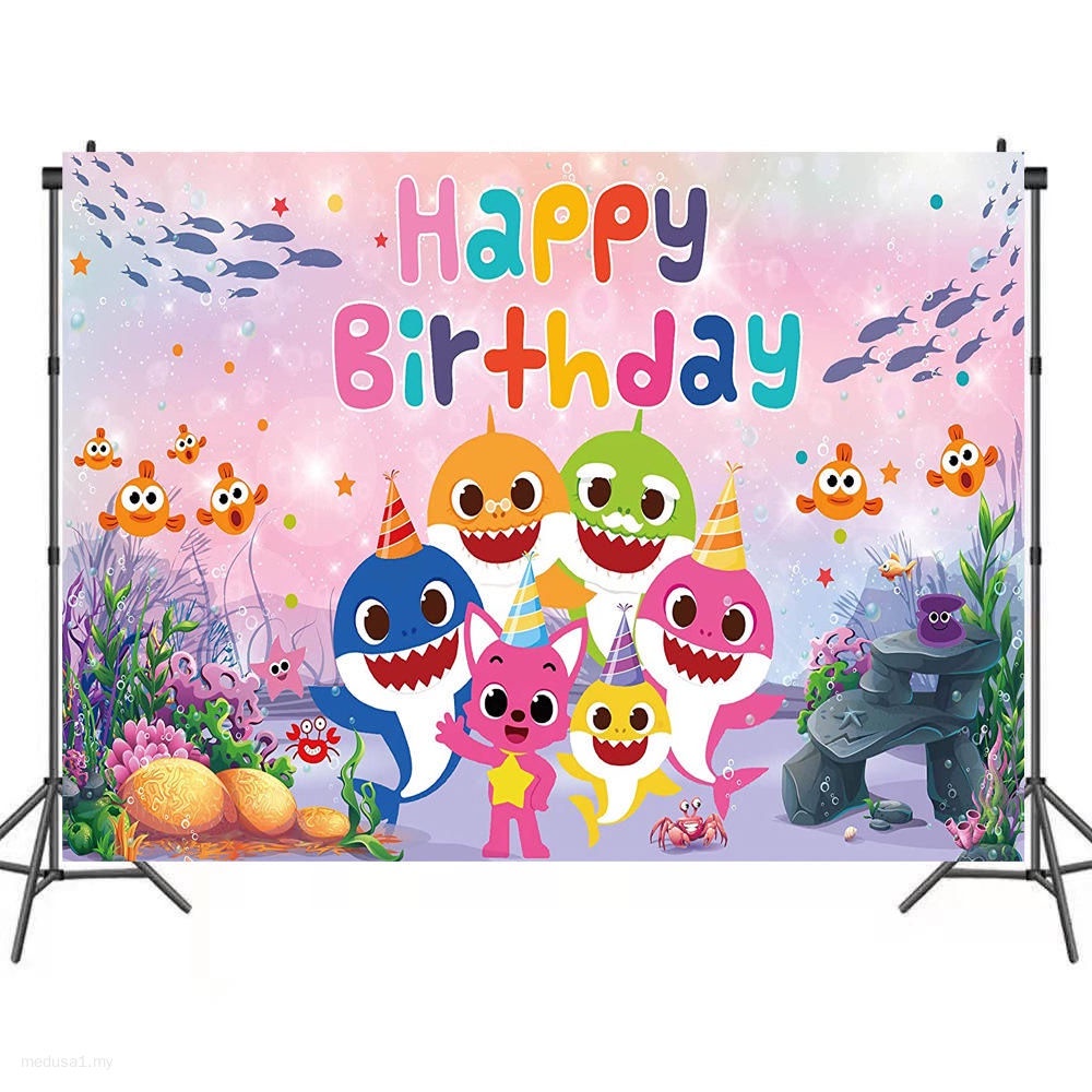 100x150CM Baby Shark Theme Backdrop Happy Birthday Background Colorful  Cartoon Banner Kids Birthday Party Decoration Layout | Shopee Malaysia