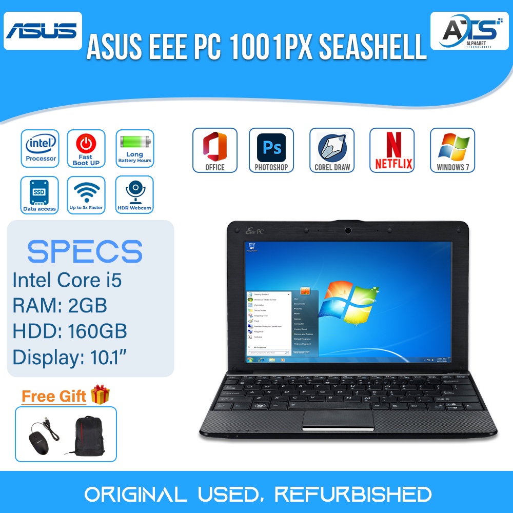 Asus Eee Pc 1001px Seashell 10 1 Inch Screen Window 7 Refurbished Shopee Malaysia