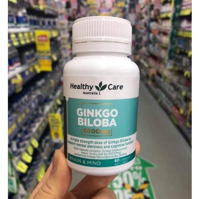 Ginkgo Biloba Brain Supplement 6000mg HEALTHY CARE, 60 capsules (6000