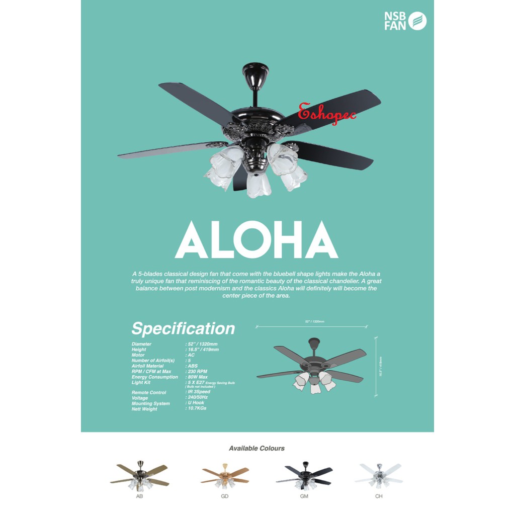 Nsb Aloha 5 Blades Ceiling Fan 52 Gm Shopee Malaysia