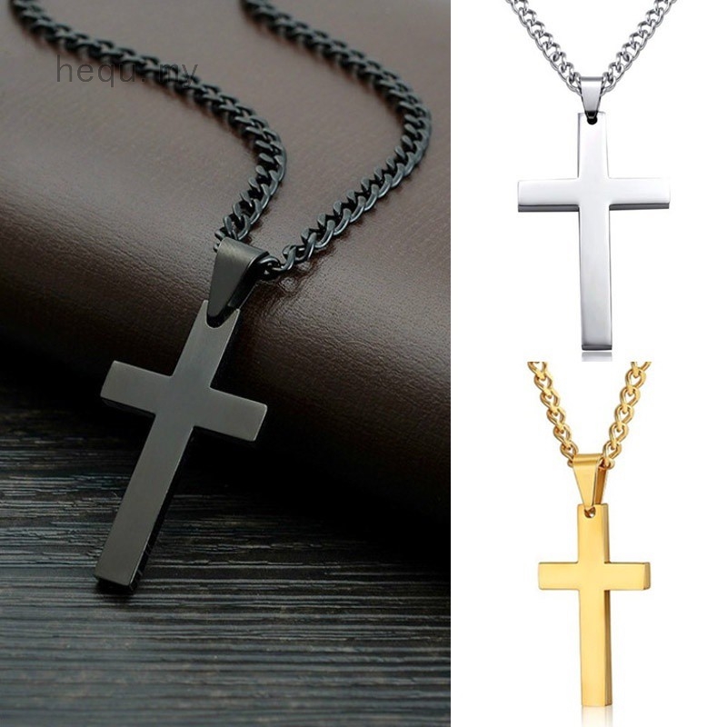 Cross Pendant Stainless Steel Necklace Black Chain Pendant Necklace Men Women Necklace (Color: Black,Gold,Silver)