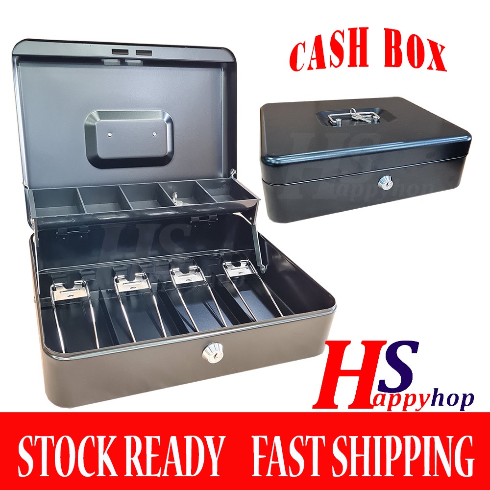GM Petty Cash Box Key Lockable /CashIer Box 4 Compartment Tray 5 coin