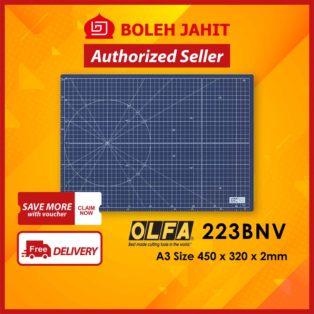 OLFA Folding Cutting Mat A3 Size 450 x 320 x 2mm (223BNV) Made in