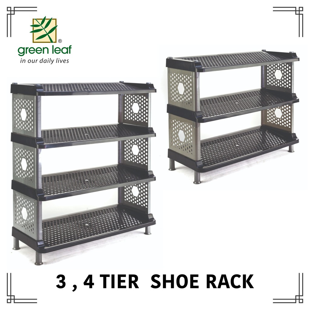 Green Leaf Plastic Shoe Rack 3 4 Tier Shopee Malaysia