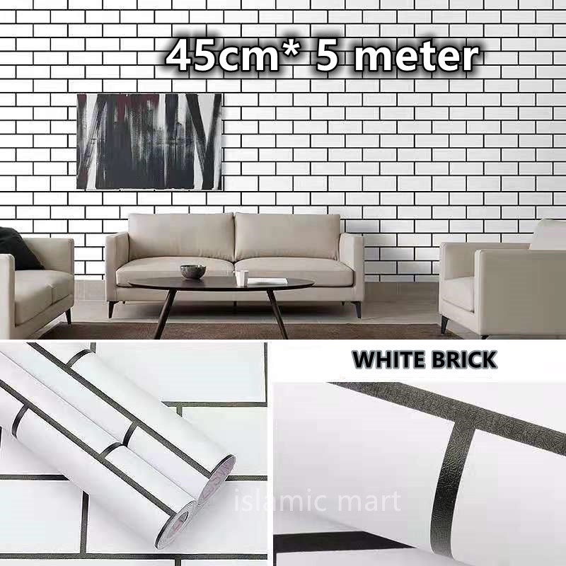 [ 5 METER PANJANG ]KERTAS DINDING MODEN CORAK JALUR/3D BRICK WALLPAPER SELF ADHESIVE STICKER HOME DECOR merdeka batubata