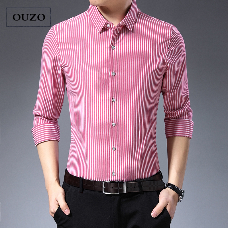 H&M Long Sleeve Shirt pink striped pattern casual look Fashion Formal Shirts Long Sleeve Shirts 