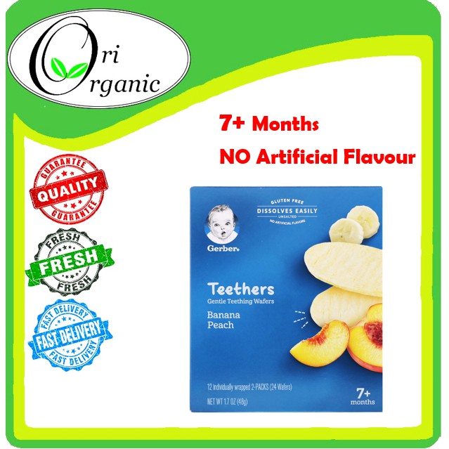 GERBER BANANA PEACH TEETHER GENTLE TEETHING WAFER 48g (24 wafers) Exp 8
