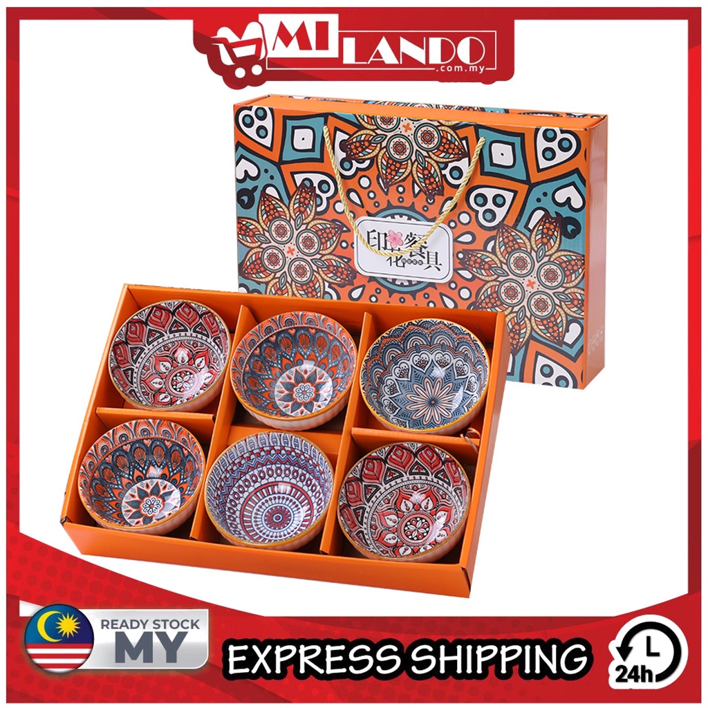 (6-Piece) MILANDO Bowl Set Tableware Set Ceramic Bowl Door Gift Set Pinggan Mangkuk  (Type 13)