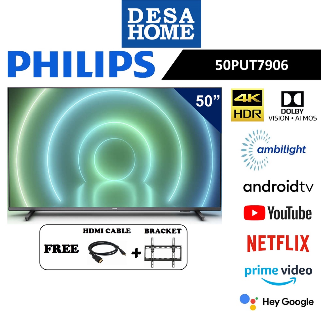 PHILIPS 50PUT7906/68  50" 4K UHD LED ANDROID TV (WITH AMBILIGHT) (FREE HDMI CABLE & BRACKET)  50PUT7906