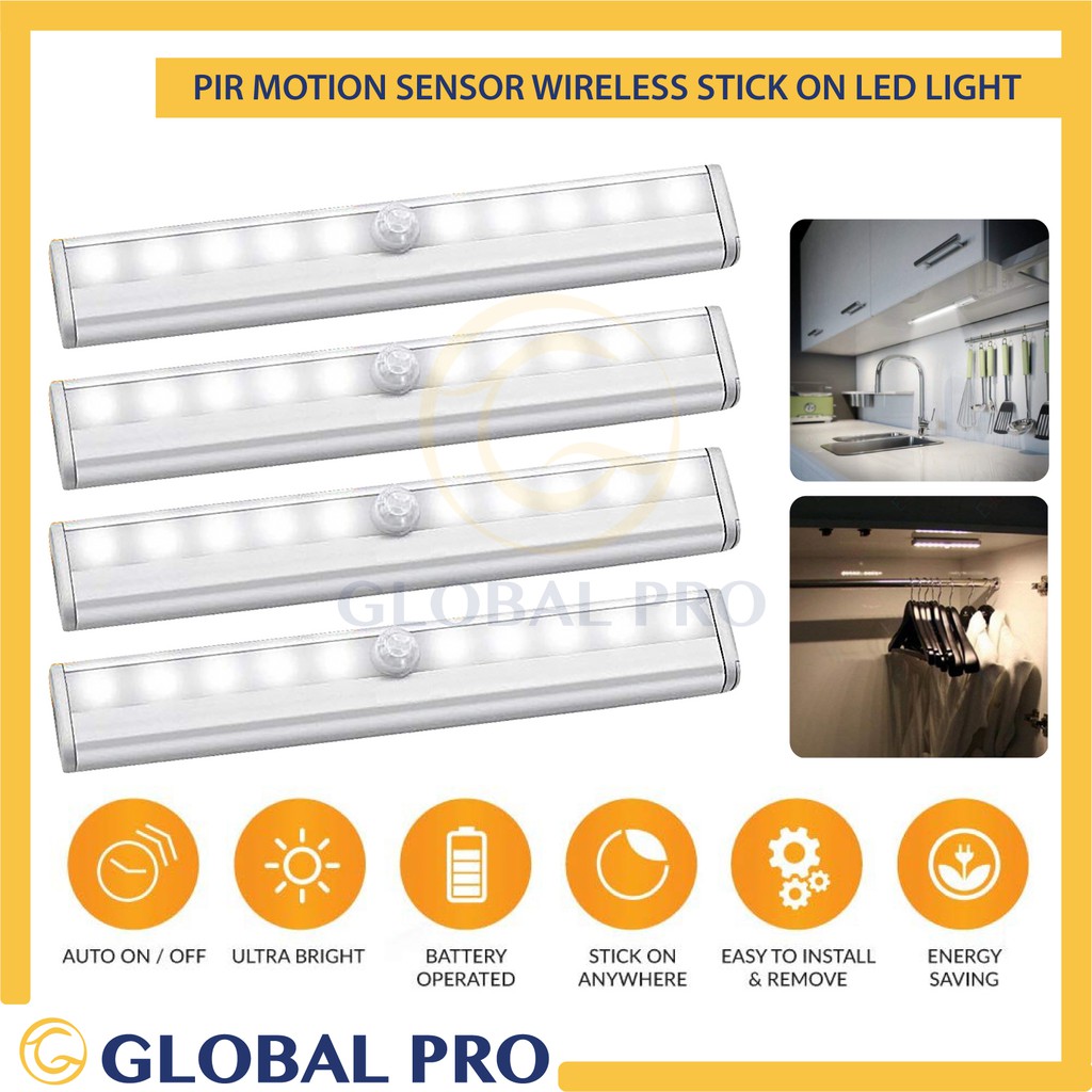 Global Pro PIR Motion Sensor Battery Magnetic Light LED Cabinet Lighting,Closet Lights, Under Cabinet Stick-on 1820