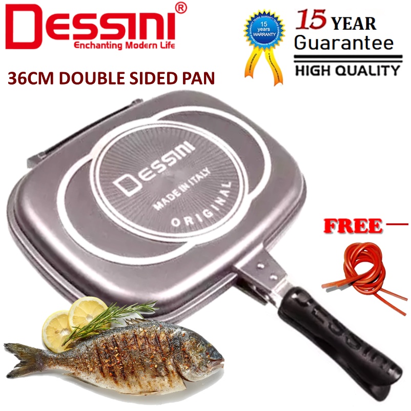DESSINI ITALY DP-36 Granite Aluminium Non Stick Double Sided Pressure Grill Fry Pan Cookware Tool (36cm)