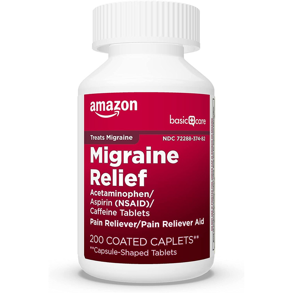 Amazon Basic Care Migraine Formula Caplets, Acetaminophen Caffeine