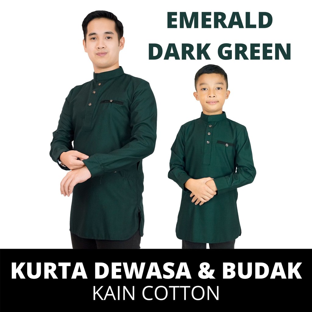 Ready Stock Kurta Dewasa And Budak Slim Fit Cotton Emerald Dark Green Baju Sahaja Baju Raya 4660