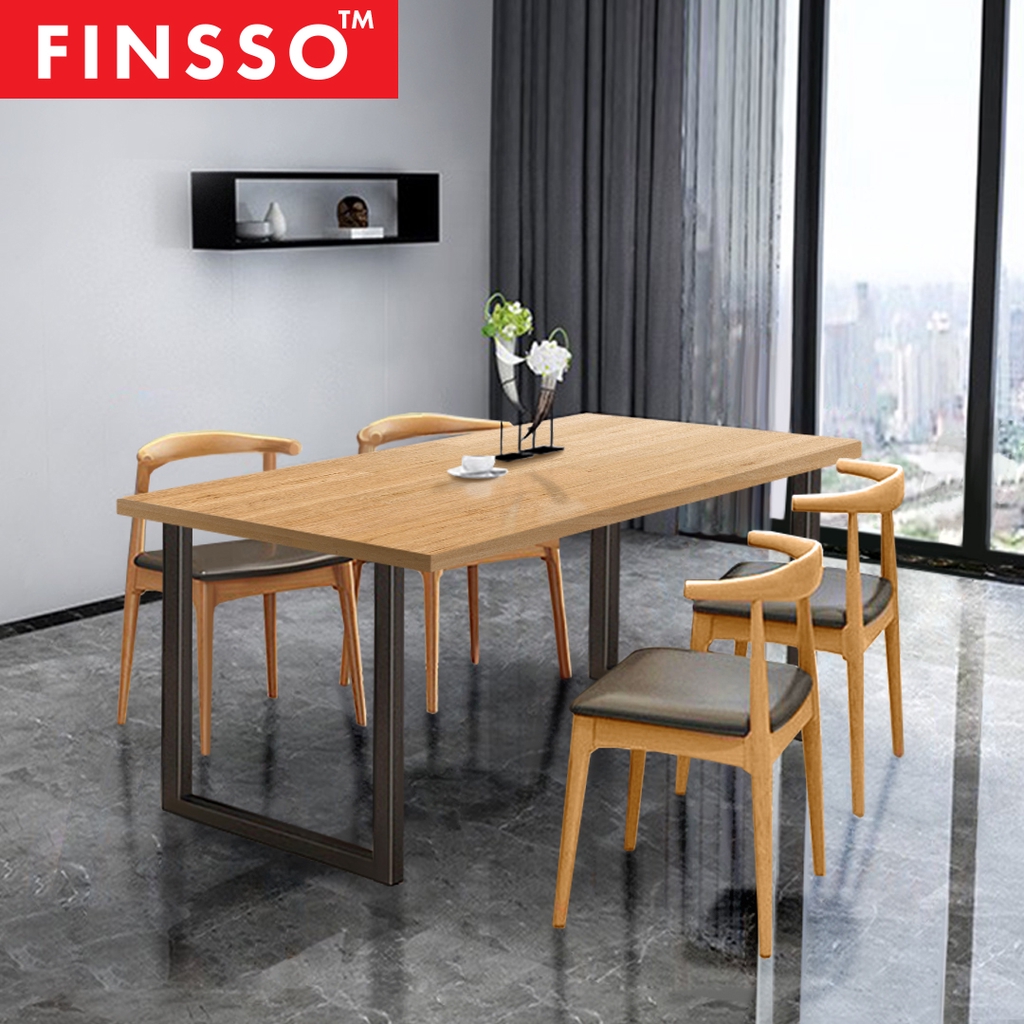 FINSSO: LEIA Solid Rubber Wood Steel Leg Dining Table / Office Table / Meja Makan / 餐桌