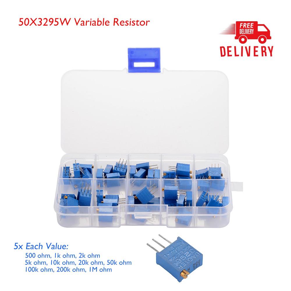 50Pcs/set 10 Values 3296W Multiturn Variable Resistor Trimmer Potentiometer Kit