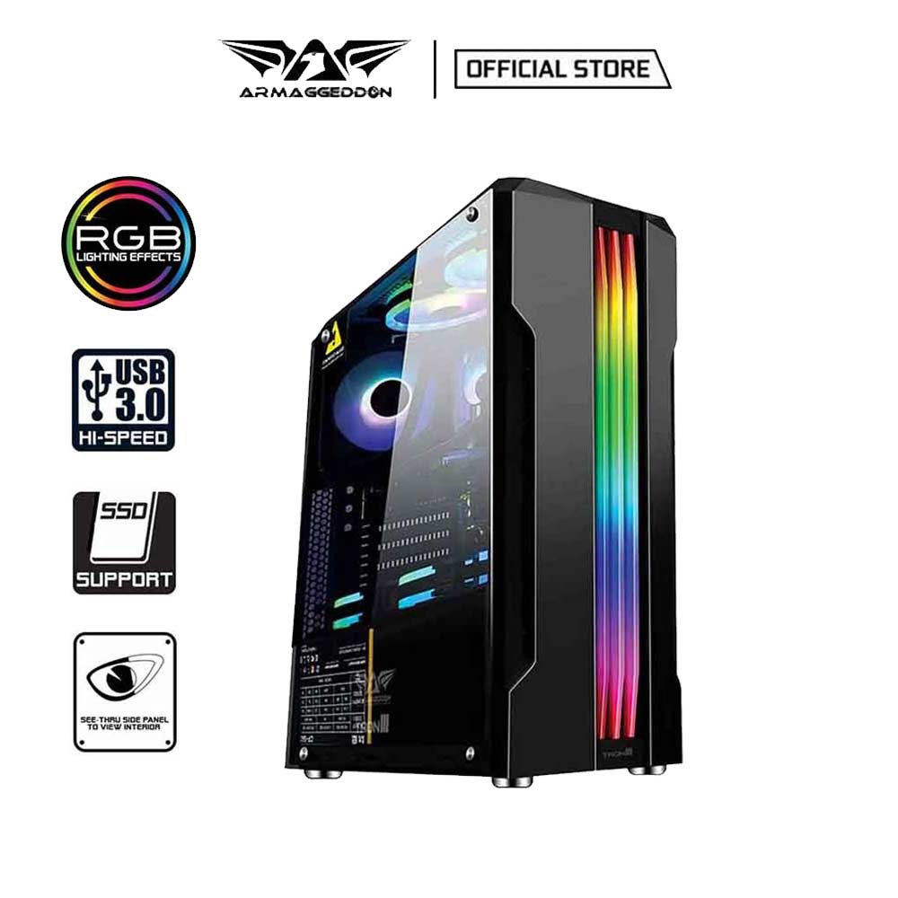 Armaggeddon Tron III - ATX Gaming PC Case with Tempered Glass Side Panel Design | 1 Year Warranty