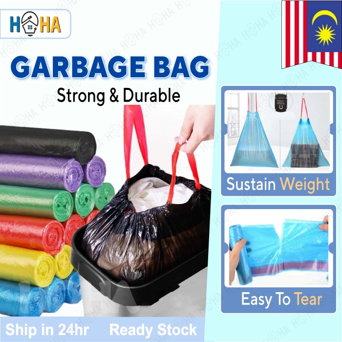 15pcs Garbage Bag Rubbish Bag Disposal Bag Drawstring Bag Kitchen Plastic Bag Plastik Sampah Dapur Plastik Bag 垃圾袋 袋子