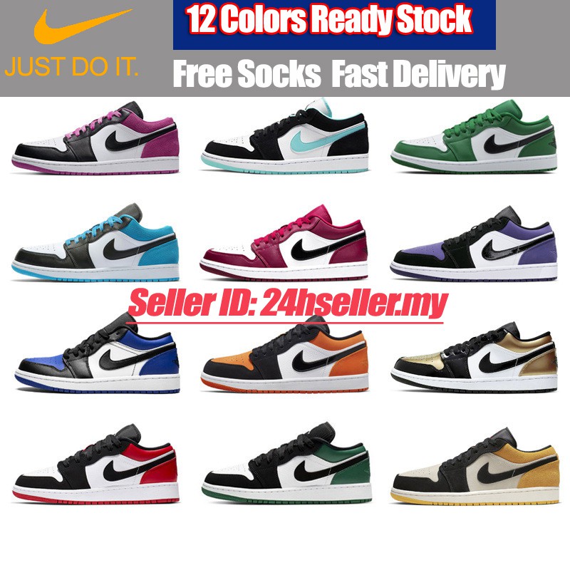 12 Colors Ready Stock Nike Air Jordan Retro 1 Low Black Blue Red White Green Orange Mens And Women Sneakers Shopee Malaysia