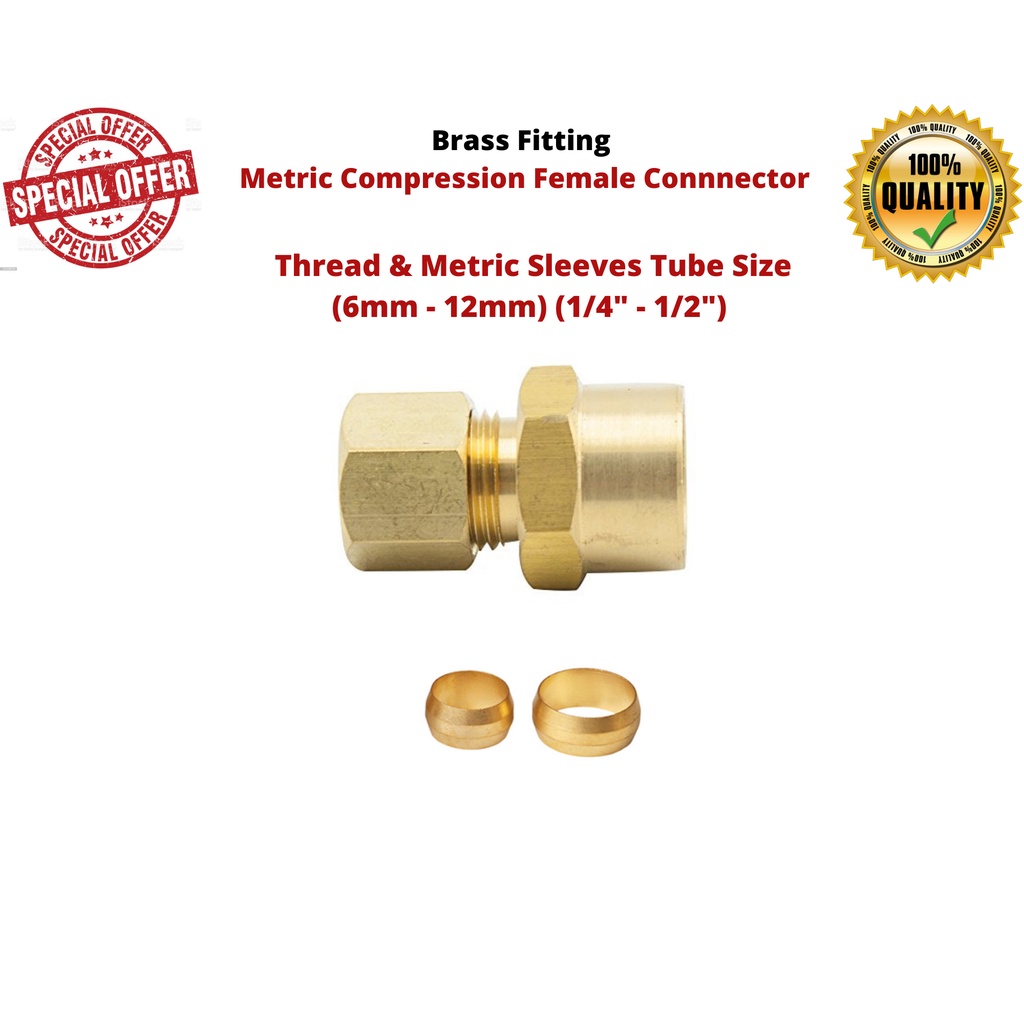 [READY STOCKKL] Metric Compression Female Connector Brass Pipe Fitting