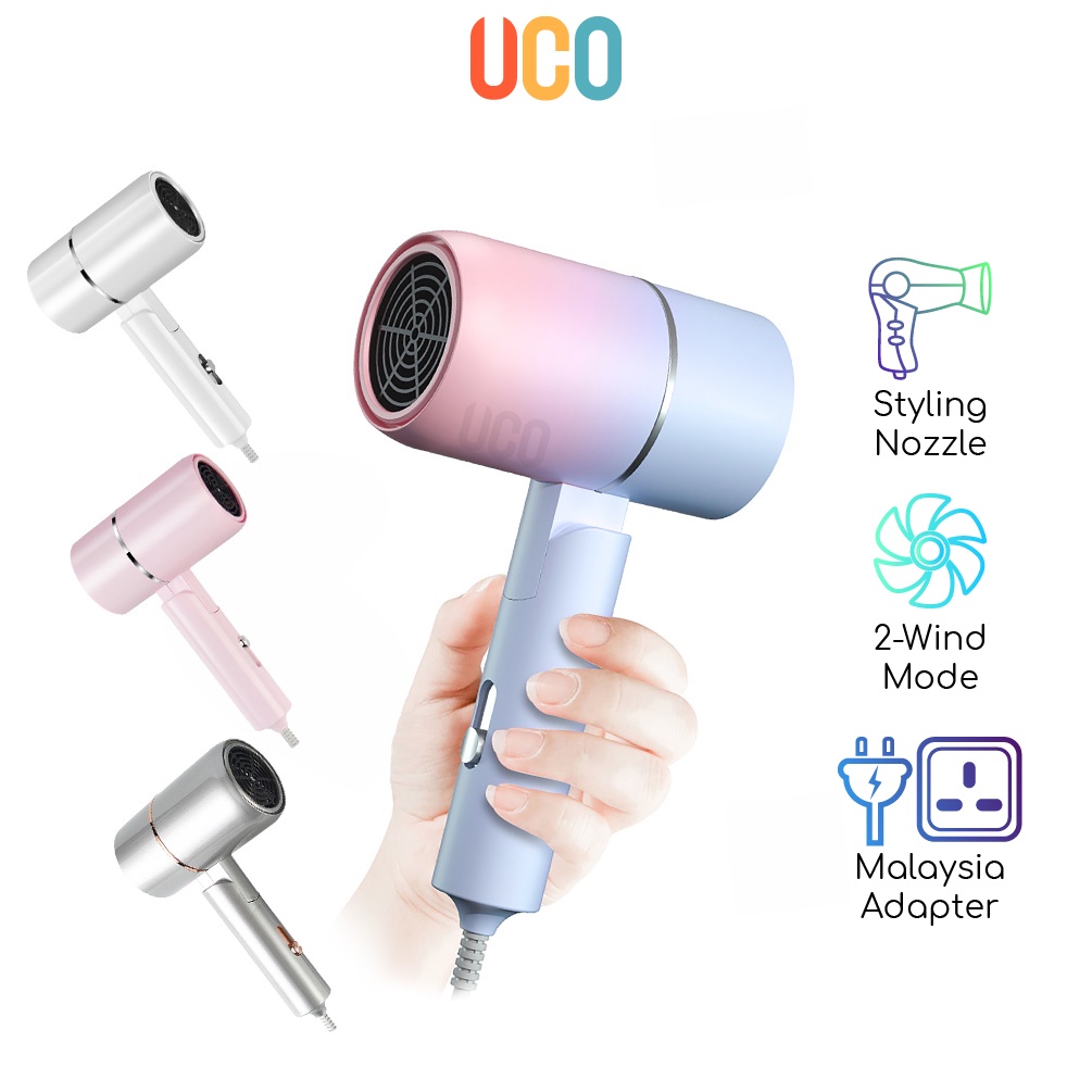 Mini Hair Dryer Foldable Hot Warm Wind 2 Modes Fast Dry Portable 