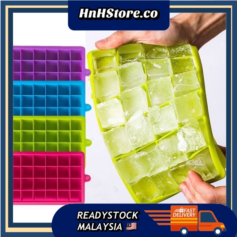 [READY STOCK!!] 24 Grids Silicone Ice Cube Tray Maker With Cover - Ice Candy Cake Pudding Chocolate Mould Tray