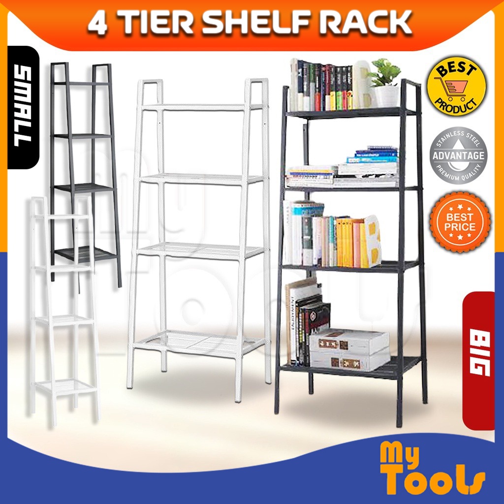 Mytools 4 Tiers Wall Leaning Shelf Rack Bookshelf Storage Organizer for Office Home Bedroom