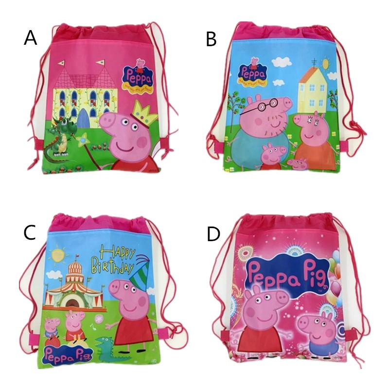 Peppa Pig Cartoon Drawstring Bag Nonwoven Fabric Backpack School Bag