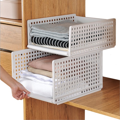 F838 Foldable Stackable Drawer Type Storage Basket For Bedroom