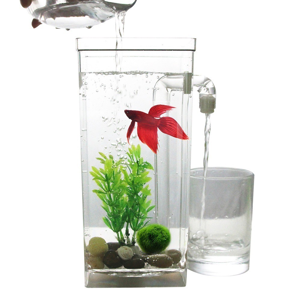 Self Cleaning Plastic Fish Tank Desktop Aquarium Betta Fishbowl