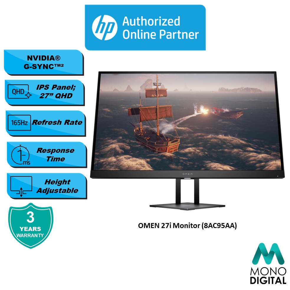 HP Gaming Monitor OMEN 27i 27"/ IPS/ 2K QHD/ 165Hz/ NVIDIA GSync