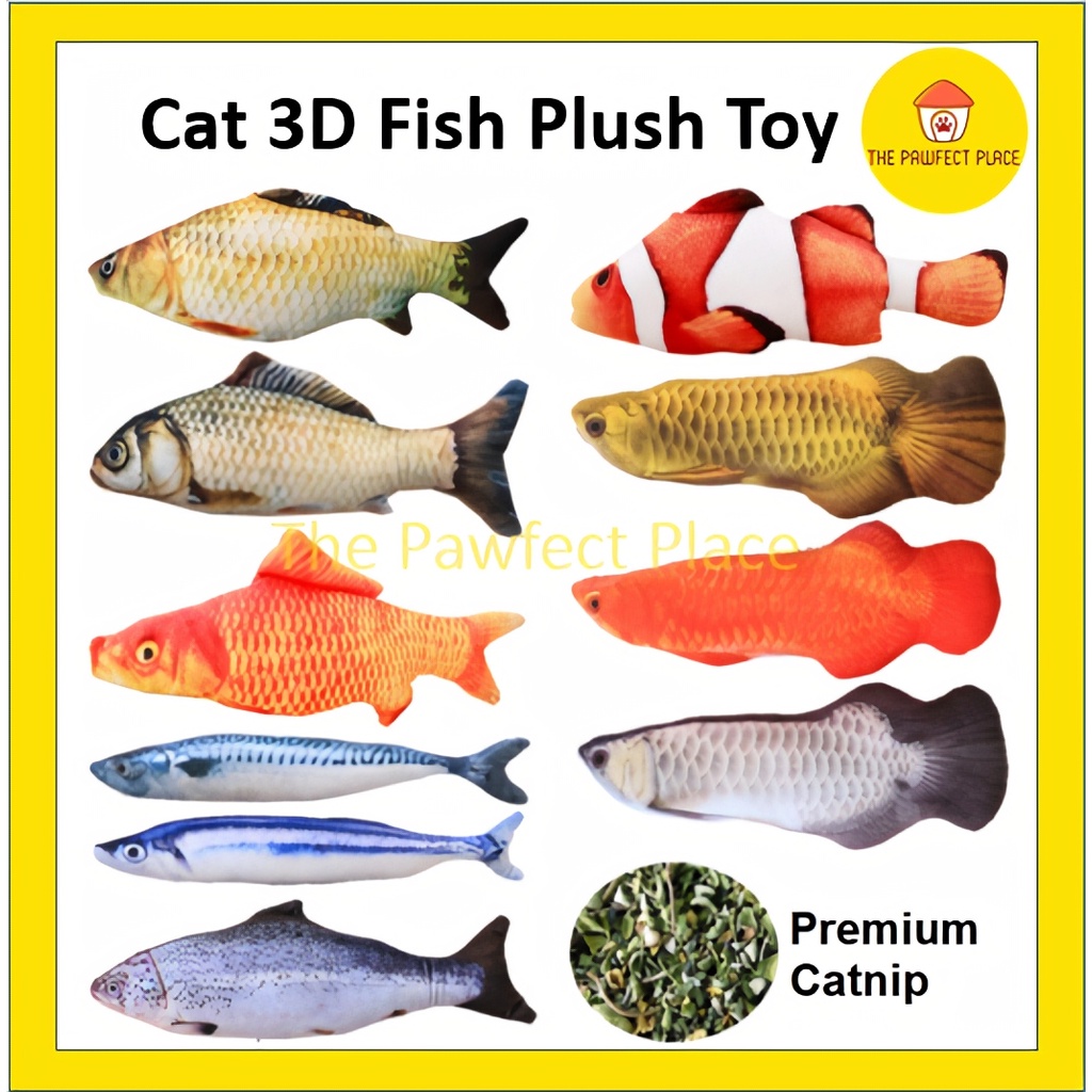 Cat 3D Fish Plush Toy Pillow Bite Chew Kitten Mainan Kucing Artificial Stimulation Catnip Fake Fish
