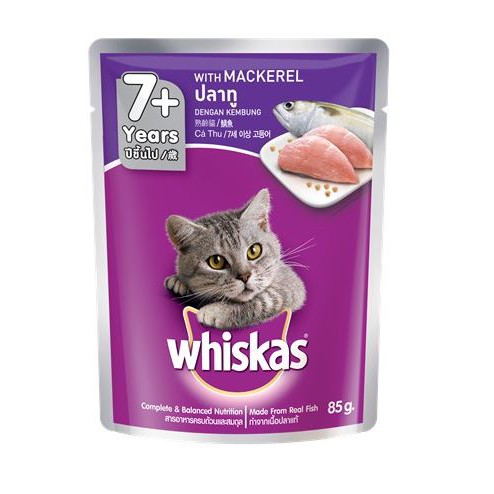 Whiskas Pouch Cat Senior 7+ Size 80g X12 Packs Elderly Food Mackerel Flavor (EXP 1/2025)
