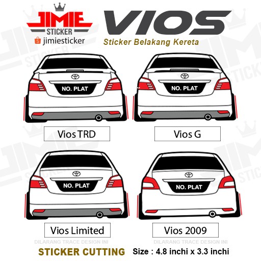 Sticker Kereta, Sticker Belakang Toyota Vios, Custom Warna dan No. Plat