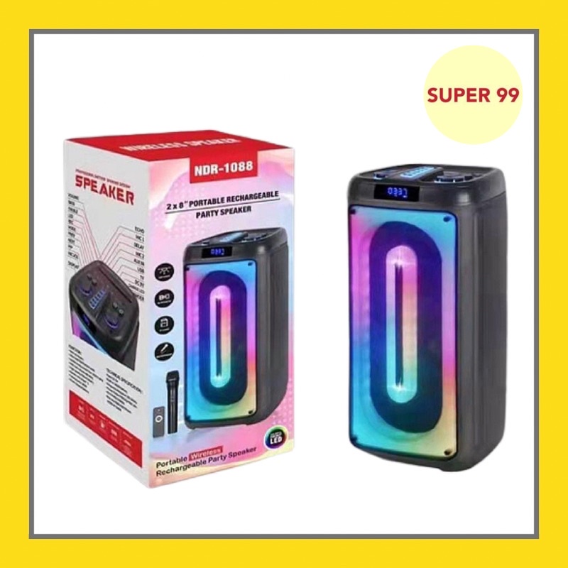 Speaker Karaoke 8 Inch Wireless bluetooth Speaker Remote Control & Mic with LED Outdoor Party