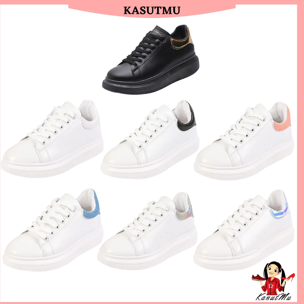 KASUTMU kasut perempuan Sole Sneakers Classic Low top Reflective Leather shoes women kasut lelaki Sneakers (Ready Stock)
