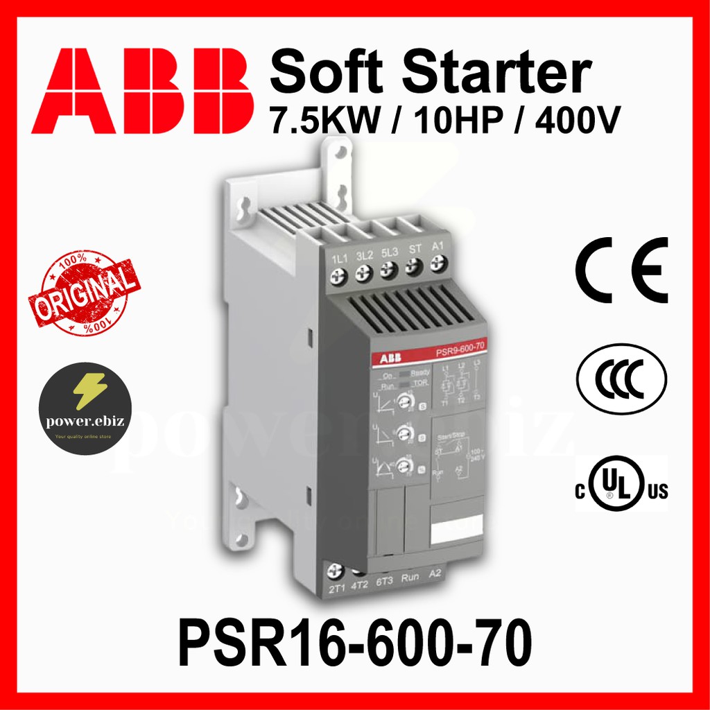 5 HP / 4 kW @... PSR9-600-70 2 HP / 1.5 kW @ 240V ABB PSR Series Softstarter 