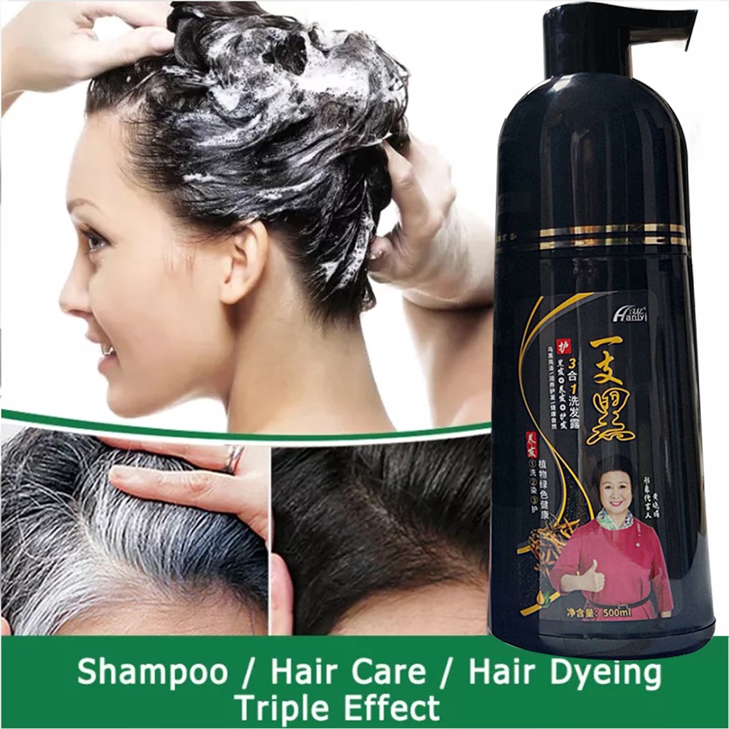 500mL Natural Black Hair Shampoo Professional 3-In-1 Wash/Nourish/Dye Grey  Hair White Hair Turn To Black Hair Treatment | Shopee Malaysia