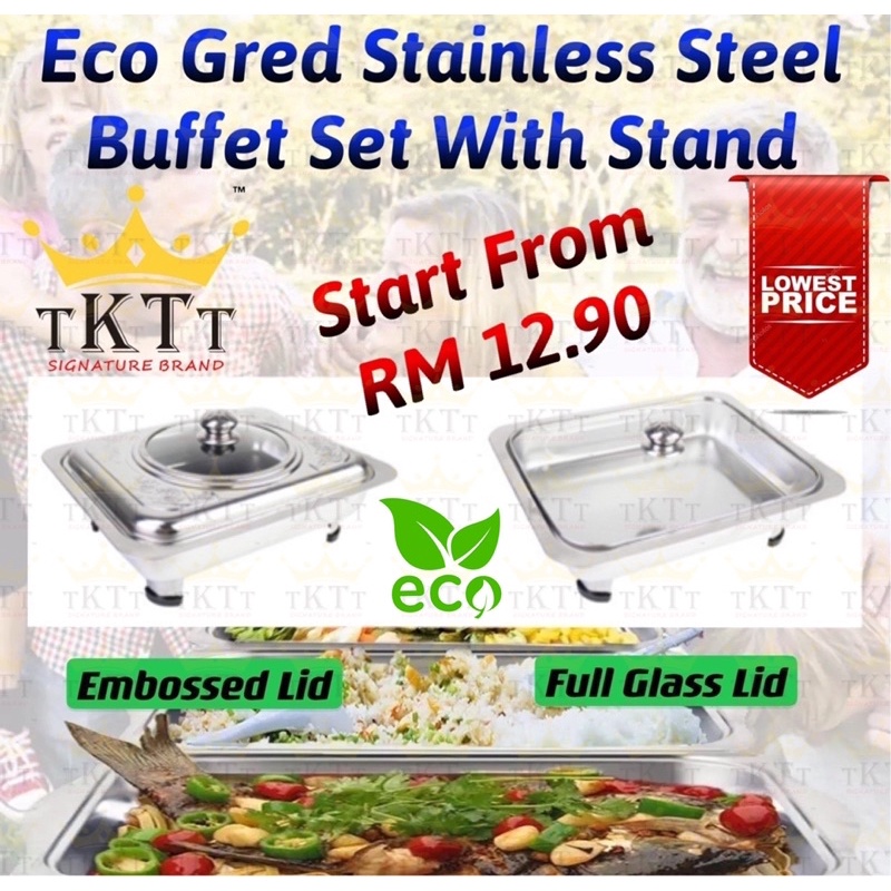 TKTT 34x28 Eco Embossed Lids Stainless Steel Buffet Set Catering Serving Tray Food Pan Warmer Bekas Katering Serbaguna