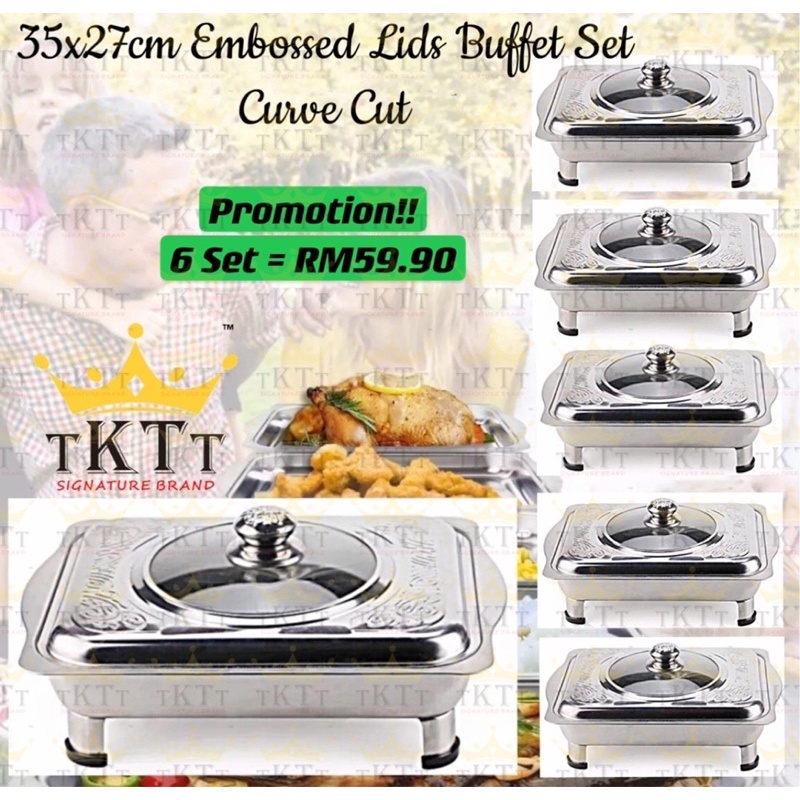 TKTT 6 Set 35x27 Embossed Stainless Steel Buffet Set Catering Serving Tray Food Pan Warmer Bekas Lauk Katering Serbaguna