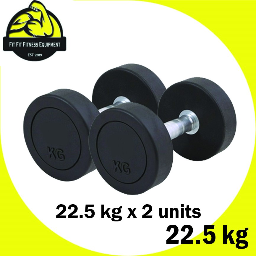 Ready Stocks ✅ Fit Fit Fitness Metal Rubber-Coated Round Fix Weight Dumbbell 22.5kg x 2 pcs (45KG) Fitness Gym Dumbbell