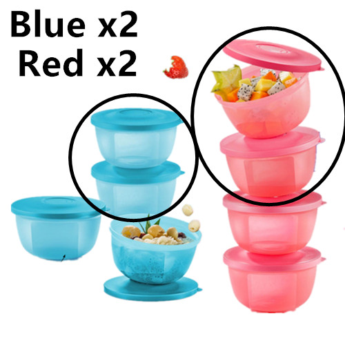 Tupperware Small Round Saver (4) 400ml Blue/Red