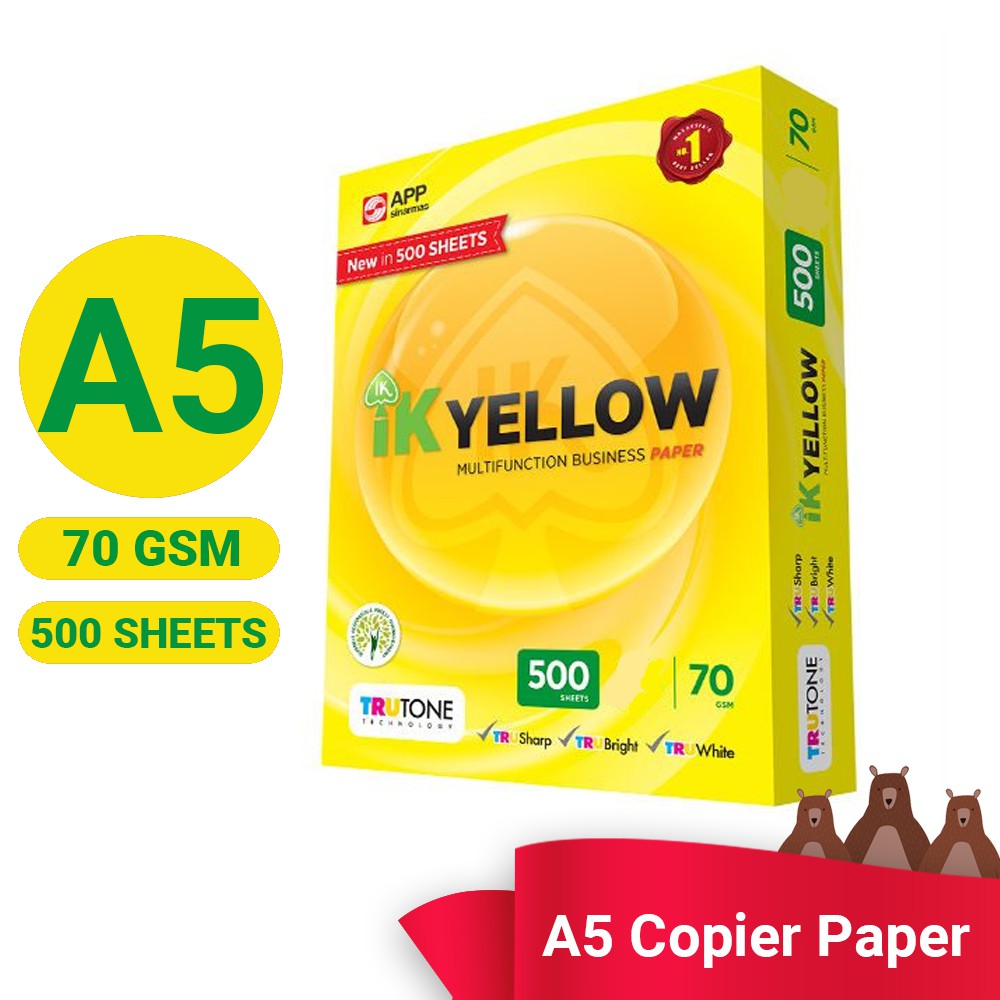 IK Yellow Paper A5 Size 70 gsm 500 Sheets (Per Pack) Printing Paper