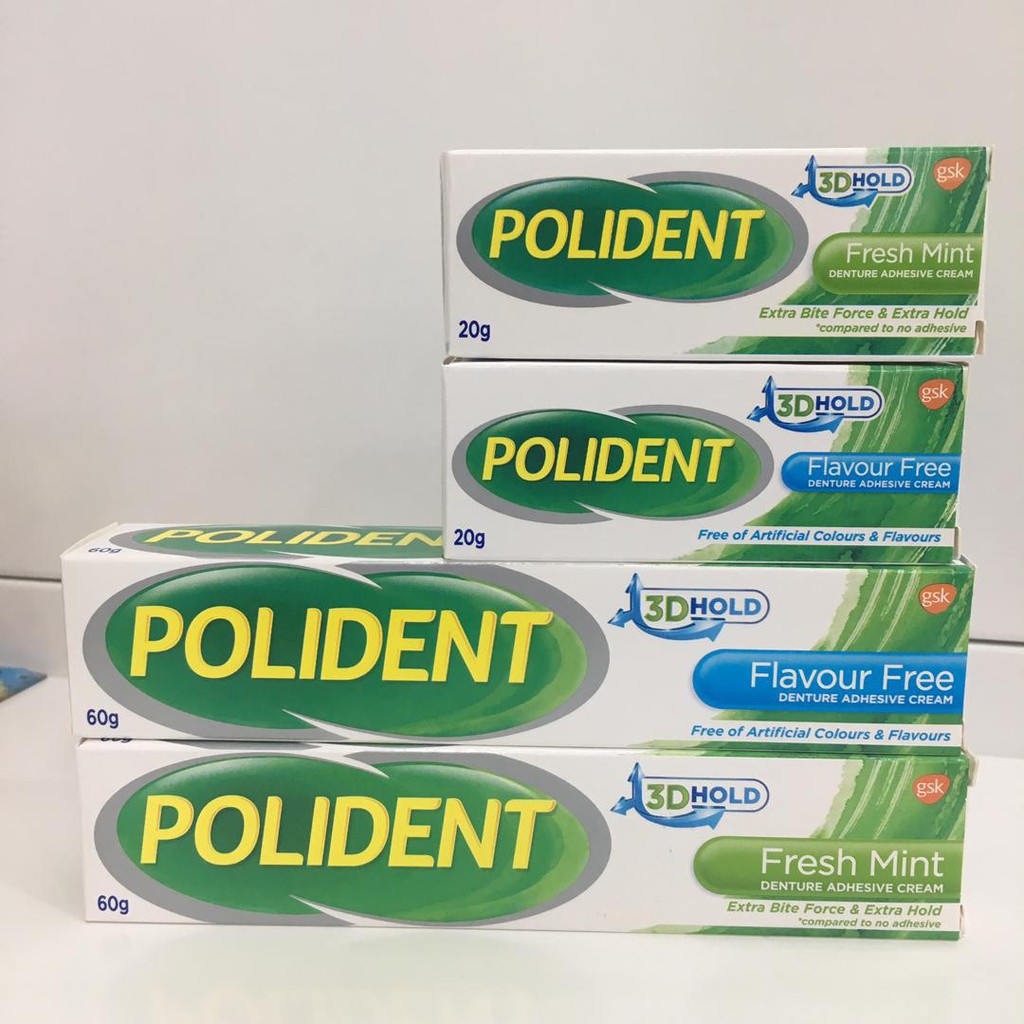 POLIDENT Denture Adhesive Cream FreshMint/Flavour Free (20g/60g ...