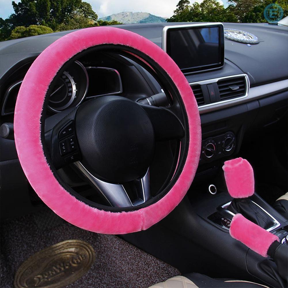 Ready in stock Fluffy Steering Wheel Cover Set, 3 pcs Winter Warm