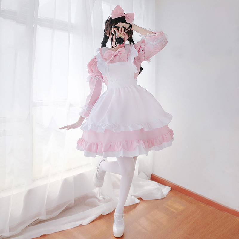 Women Alice In Wonderland Cosplay Halloween Costumes Maid Lolita Midi Dress Shopee Malaysia - roblox alice in wonderland outfit