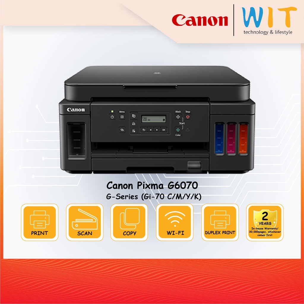 Canon Pixma G6070 G-Series Printer(Gi-70 C/M/Y/K)(Print/Scan/Copy/Wifi/Duplex Print)