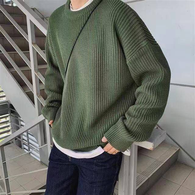 Mfasica Men Loose Solid Knitwear O-Neck Casual Plus Size Cardigan Sweater