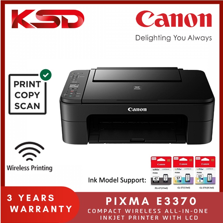 Canon Pixma E3370 Compact Wireless All In One Inkjet Printer With Lcd Print Scan Copy 